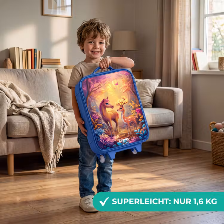 Kinderkoffer Blau - Pferd und Hirsch in einem rosa Märchenwald — 3
