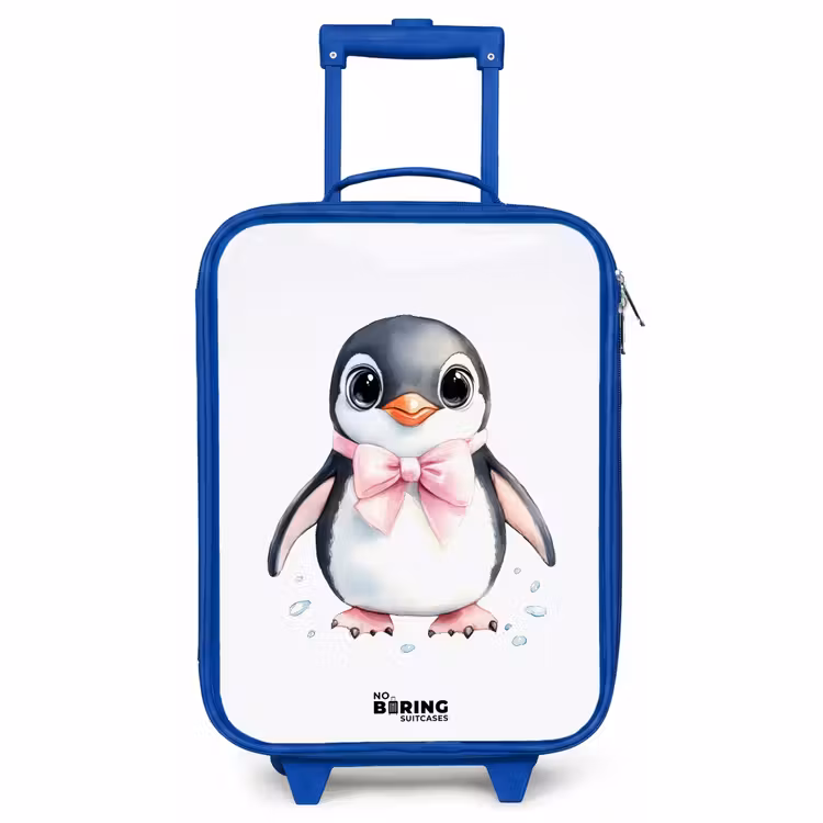 Kinderkoffer Blau - Pinguin mit rosa Schleife und Eistropfen — 1