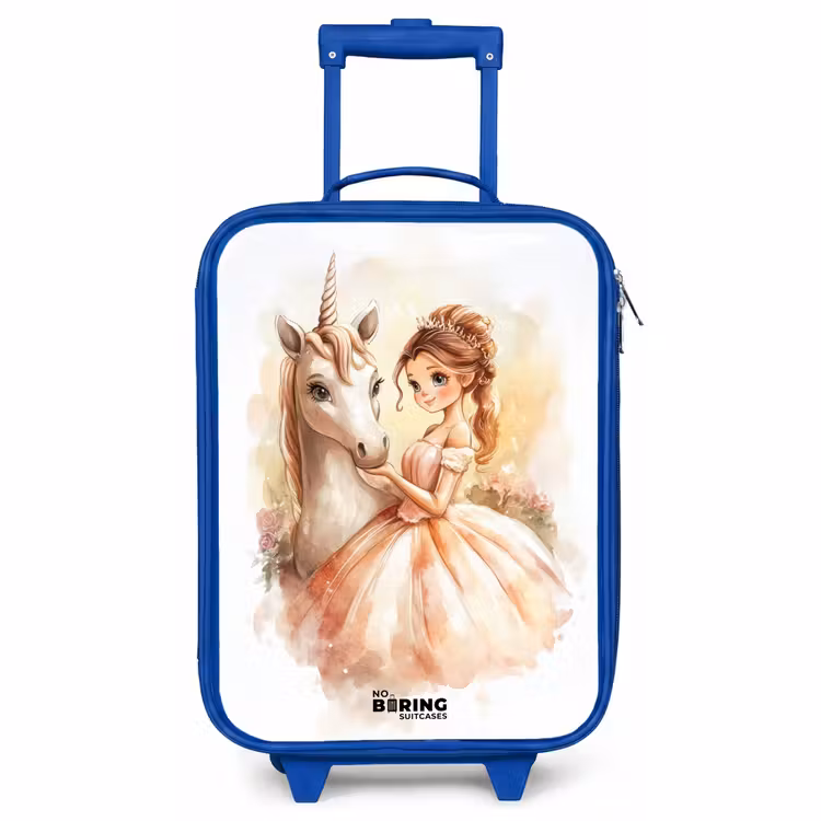 Kinderkoffer Blau - Prinzessin im Kleid mit weißem Einhorn — 1