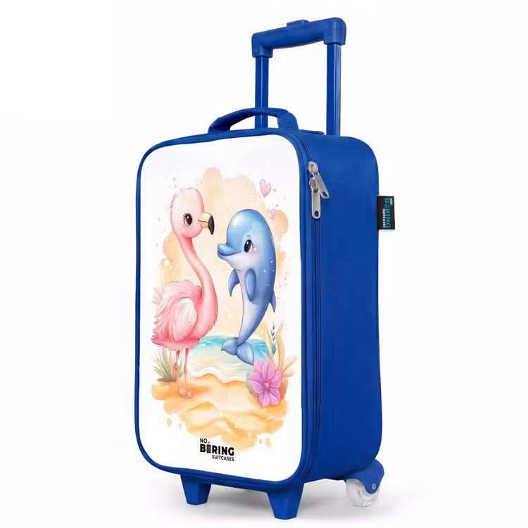Kinderkoffer Blau - Rosa Flamingo und blauer Delfin am Strand — 8