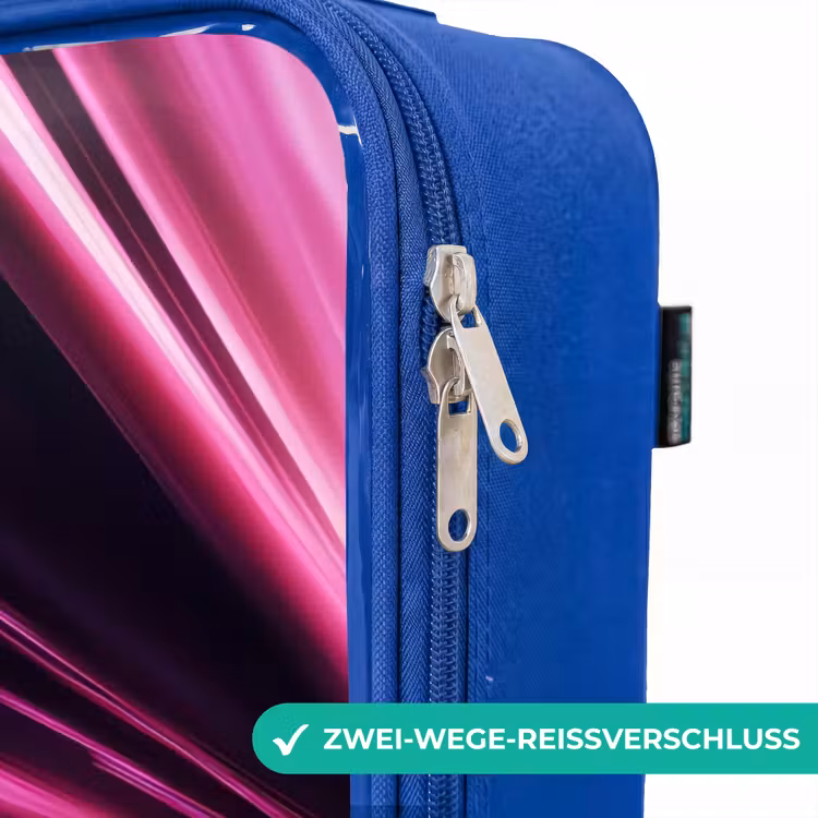 Kinderkoffer Blau - Rosa Rennwagen blinkt durch Neonlicht — 5