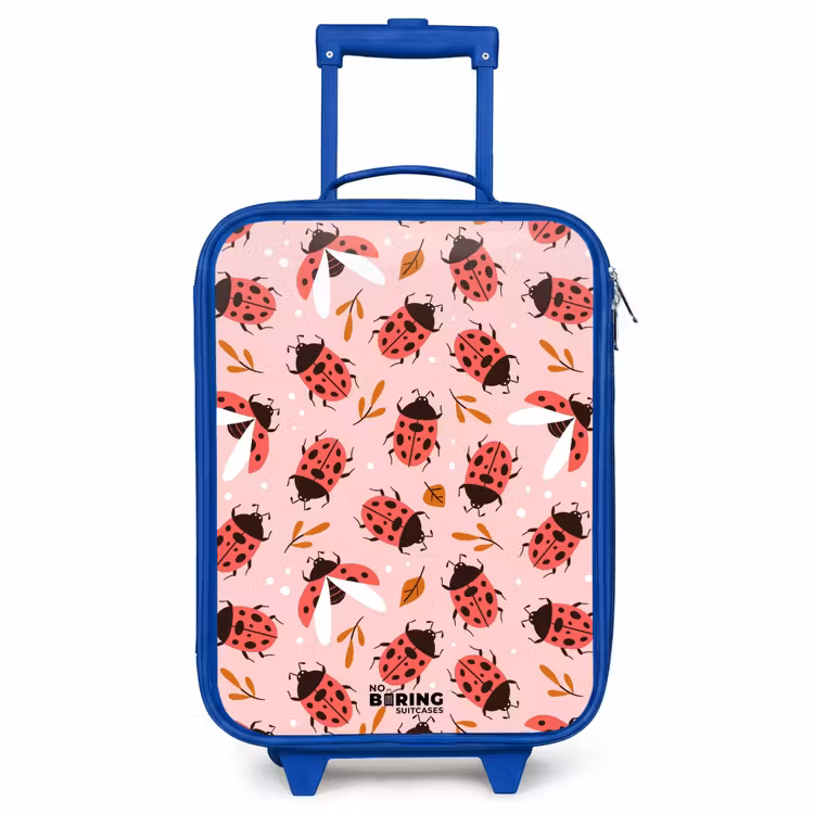 Kinderkoffer Blau - Rote Marienkäfer auf rosa Hintergrund — 1