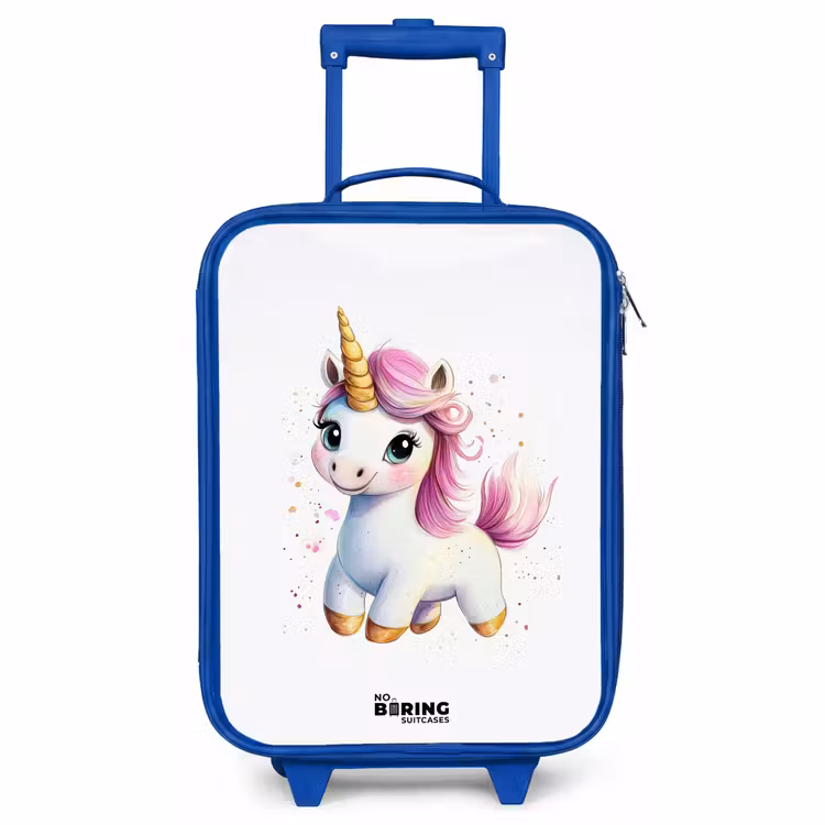 Kinderkoffer Blau - Weißes Einhorn mit rosa Mähne — 1