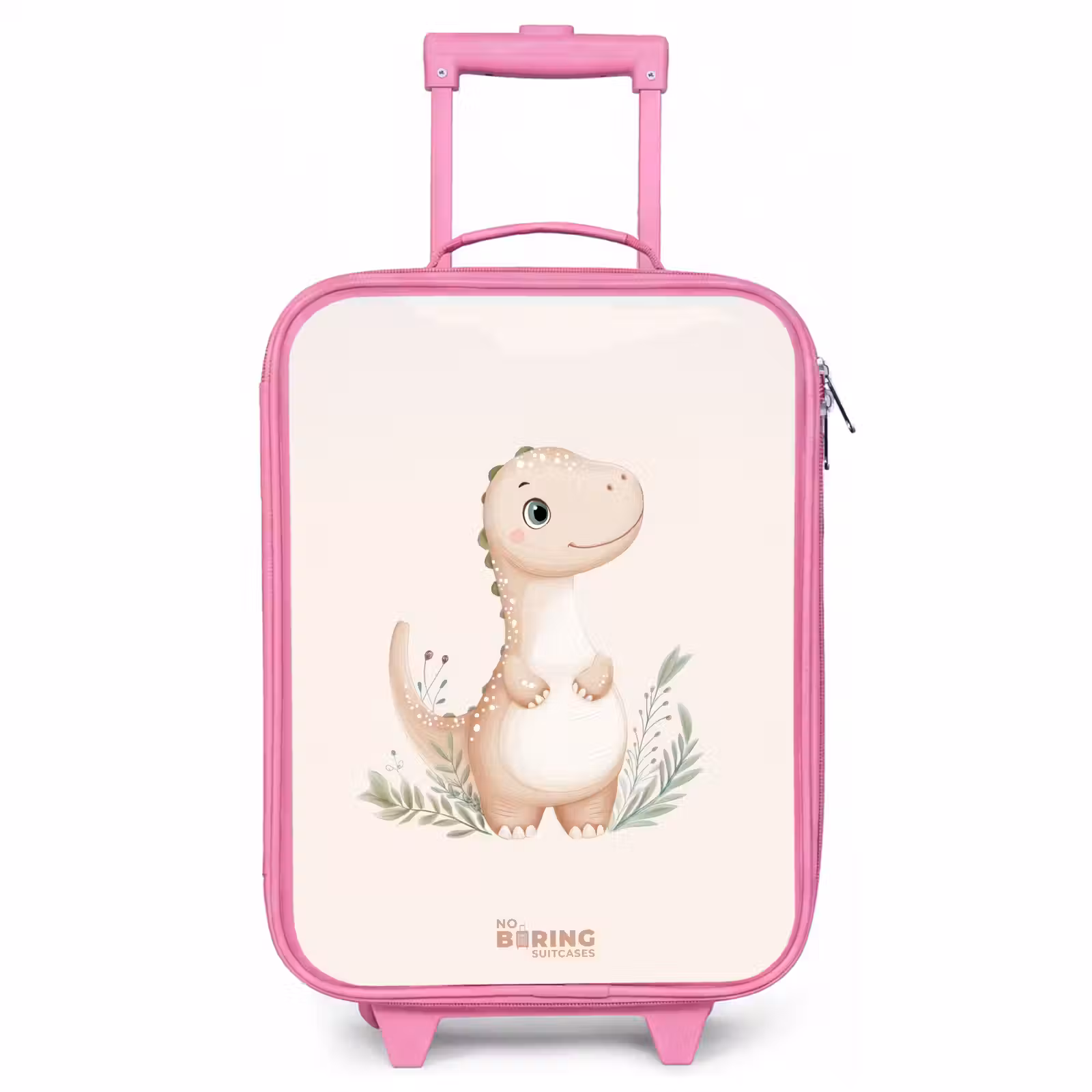 Kinderkoffer Rosa - Beigefarbener Dinosaurier mit grünen Blättern — 1