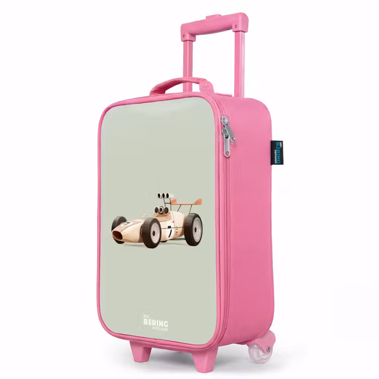 Kinderkoffer Rosa - Beige Retro-Rennwagen auf grünem Hintergrund — 8