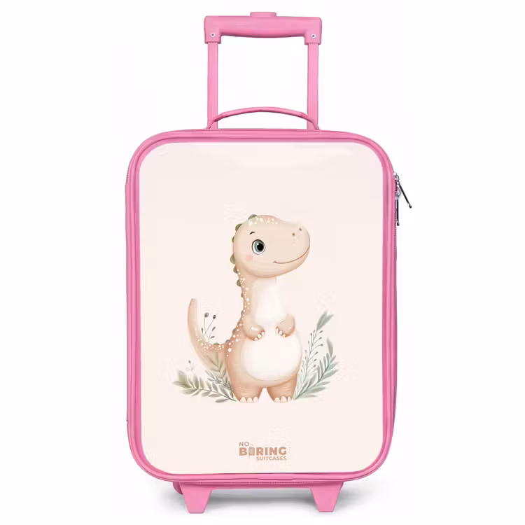 Kinderkoffer Rosa - Beigefarbener Dinosaurier mit grünen Blättern — 1