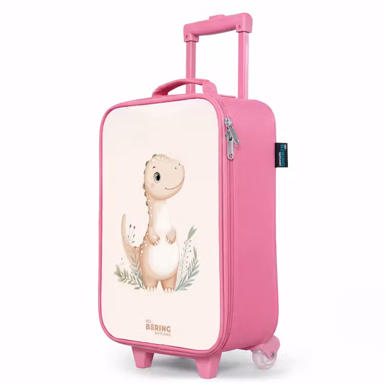 Kinderkoffer Rosa - Beigefarbener Dinosaurier mit grünen Blättern — 8