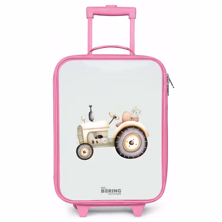 Kinderkoffer Rosa - Beigefarbener Oldtimer-Traktor in Pastellgrün — 1