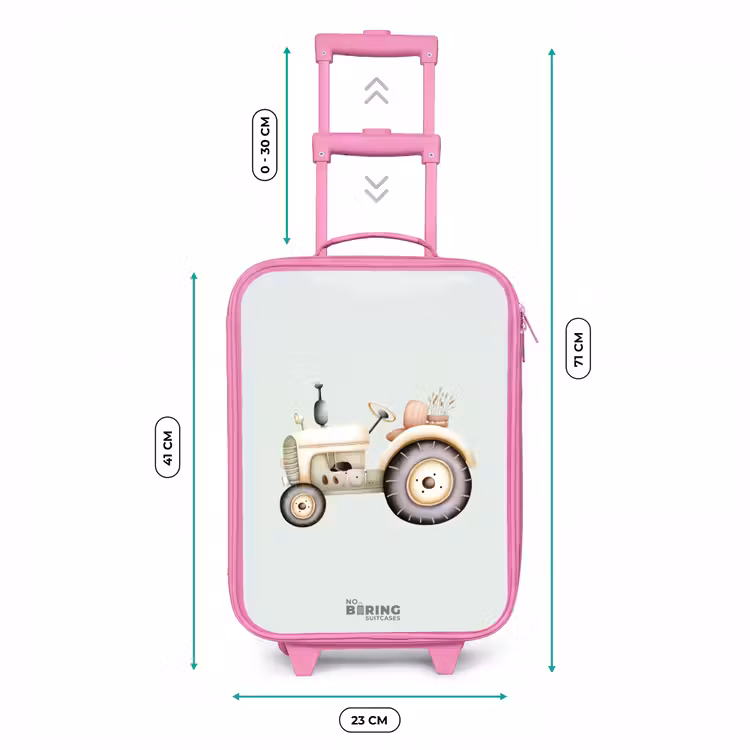 Kinderkoffer Rosa - Beigefarbener Oldtimer-Traktor in Pastellgrün — 7
