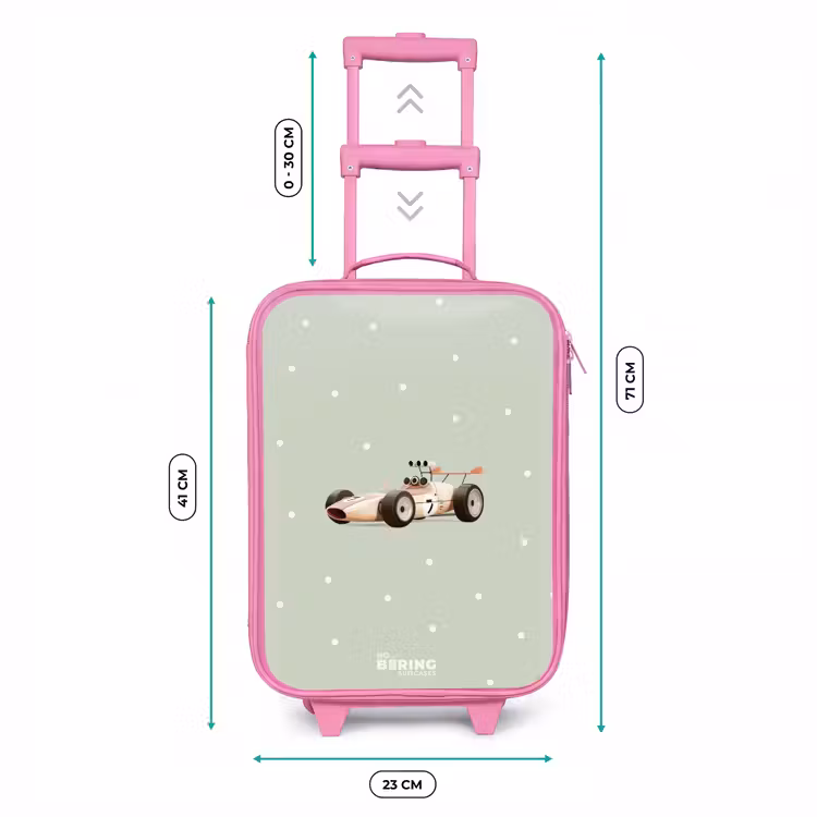 Kinderkoffer Rosa - Beigefarbenes Retro-Rennauto auf grünem Polka-Dot-Hintergrund — 7