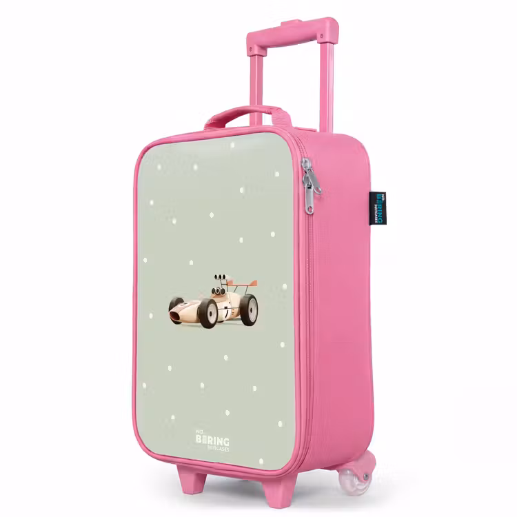 Kinderkoffer Rosa - Beigefarbenes Retro-Rennauto auf grünem Polka-Dot-Hintergrund — 8