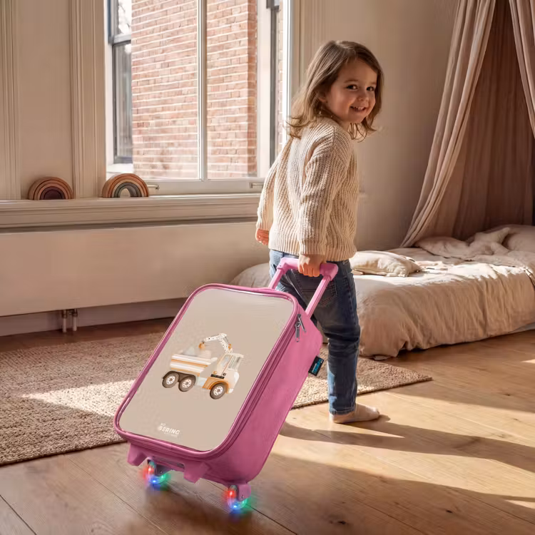 Kinderkoffer Rosa - Gelber Kipplaster in neutralen Farben — 2