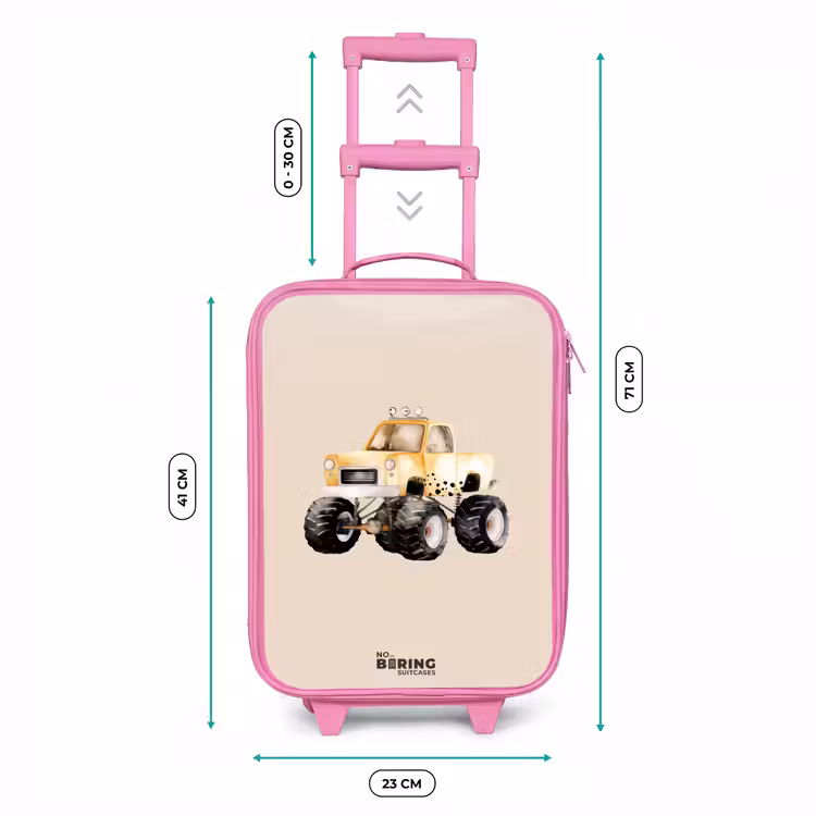 Kinderkoffer Rosa - Gelber Monstertruck auf einem beigen Hintergrund — 7