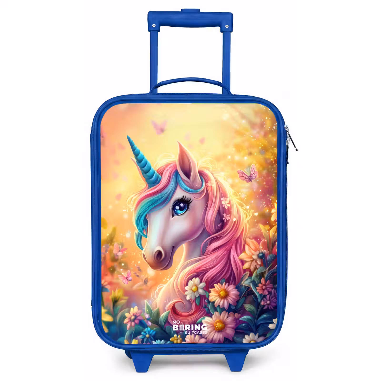 Kinderkoffer Blau - Einhorn mit bunten Blumen — 1