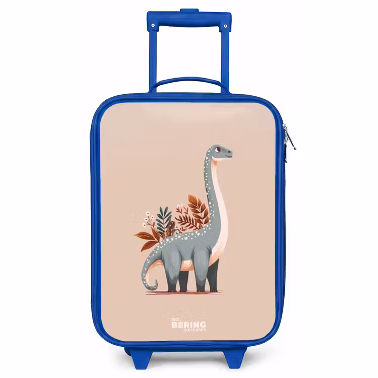 Kinderkoffer Blau - Blauer Dinosaurier auf einem beigen Hintergrund — 1