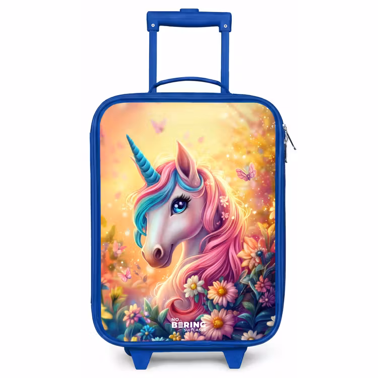 Kinderkoffer Blau - Einhorn mit bunten Blumen — 1