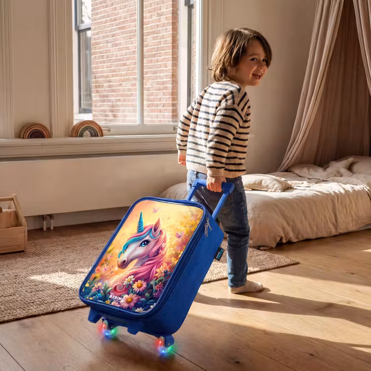 Kinderkoffer Blau - Einhorn mit bunten Blumen — 2