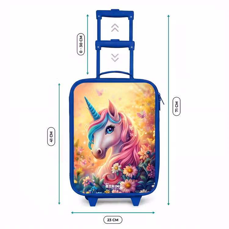 Kinderkoffer Blau - Einhorn mit bunten Blumen — 7