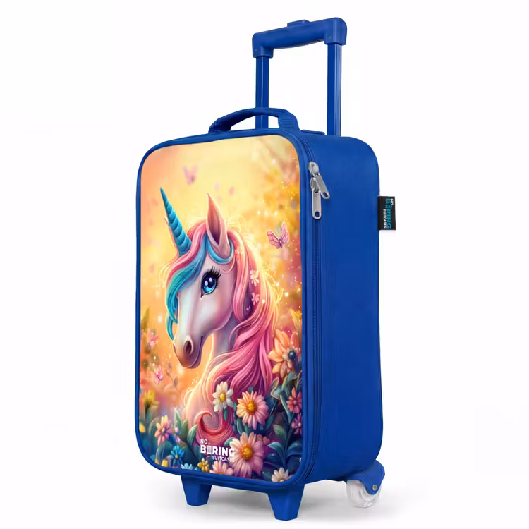 Kinderkoffer Blau - Einhorn mit bunten Blumen — 8