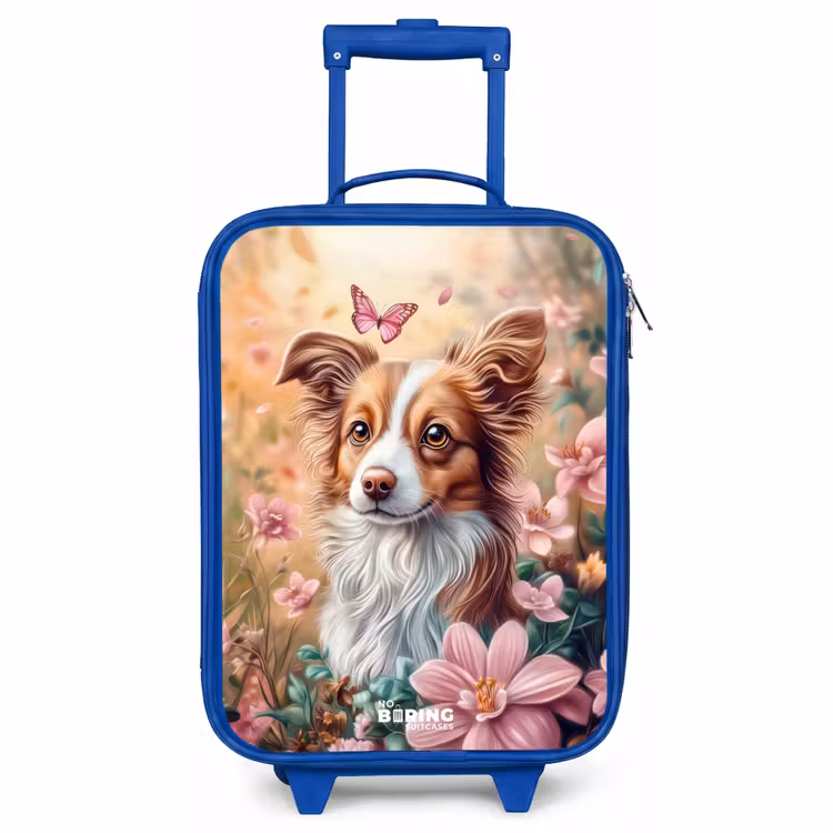 Kinderkoffer Blau - Hund im Blumenfeld mit Schmetterlingen — 1