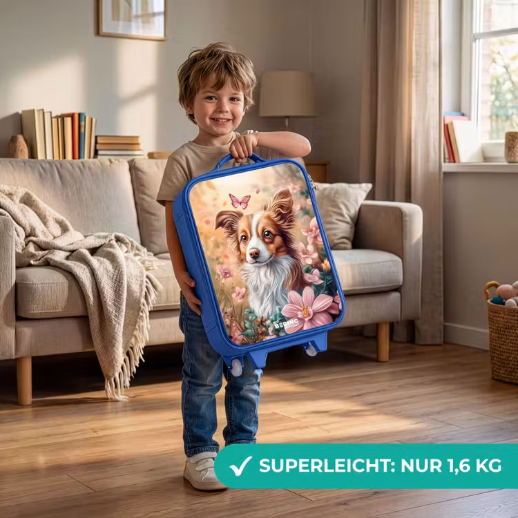 Kinderkoffer Blau - Hund im Blumenfeld mit Schmetterlingen — 3