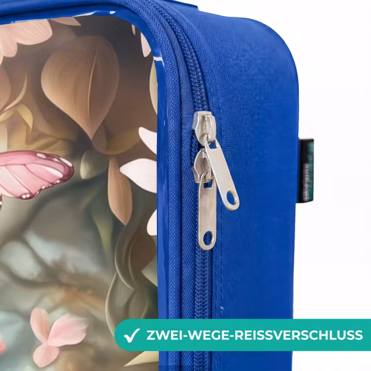 Kinderkoffer Blau - Katze im Blumenfeld mit rosa Schmetterlingen. — 5