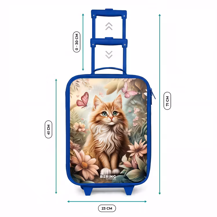 Kinderkoffer Blau - Katze im Blumenfeld mit rosa Schmetterlingen. — 7