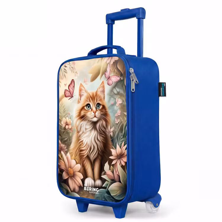 Kinderkoffer Blau - Katze im Blumenfeld mit rosa Schmetterlingen. — 8