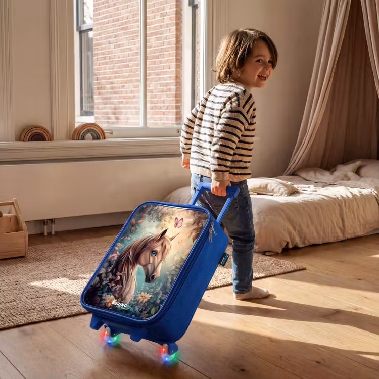 Kinderkoffer Blau - Pferd mit Schmetterlingen im Blumengarten — 2