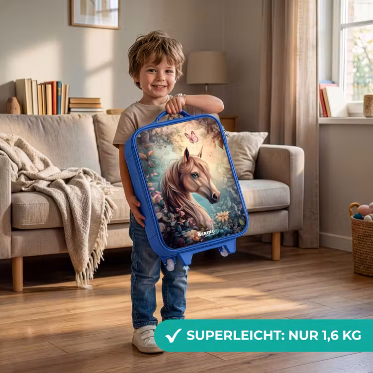 Kinderkoffer Blau - Pferd mit Schmetterlingen im Blumengarten — 3