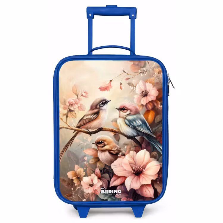 Kinderkoffer Blau - Vögel mit rosa Blumen — 1