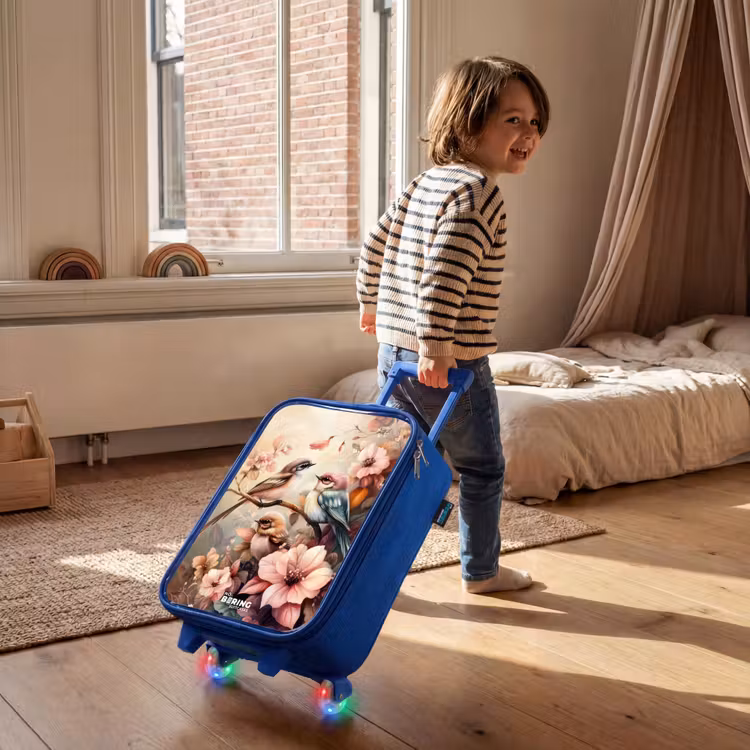 Kinderkoffer Blau - Vögel mit rosa Blumen — 2