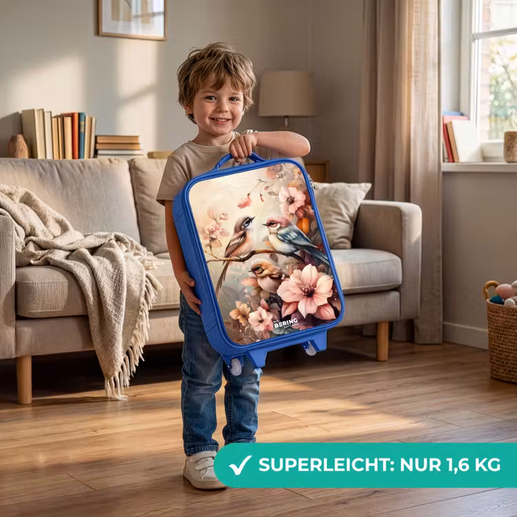 Kinderkoffer Blau - Vögel mit rosa Blumen — 3