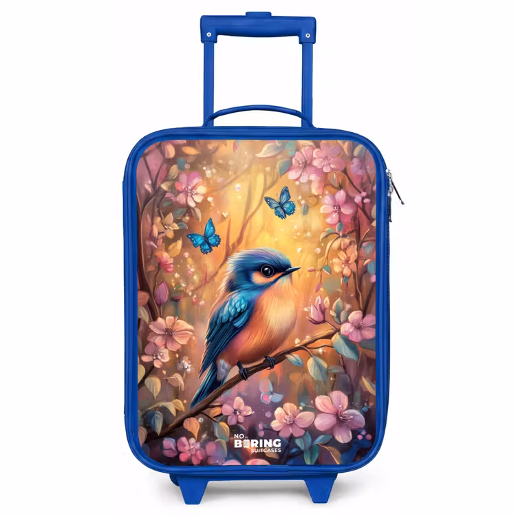 Kinderkoffer Blau - Vogel mit Schmetterlingen im bunten Wald. — 1