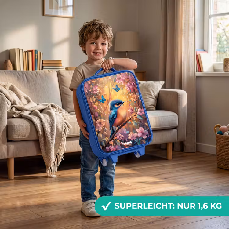 Kinderkoffer Blau - Vogel mit Schmetterlingen im bunten Wald. — 3