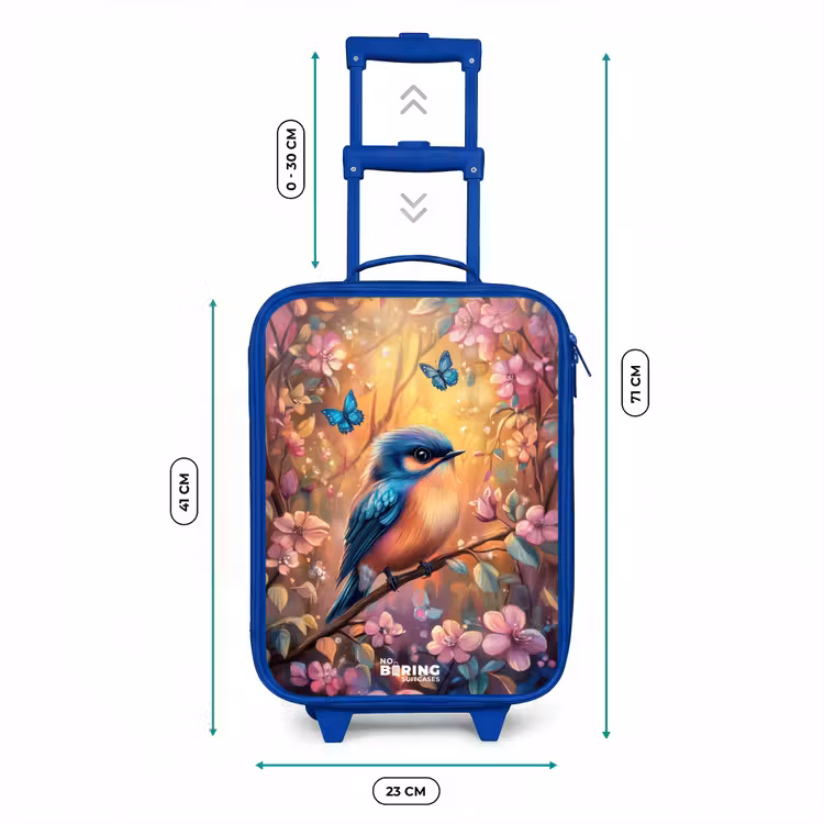 Kinderkoffer Blau - Vogel mit Schmetterlingen im bunten Wald. — 7