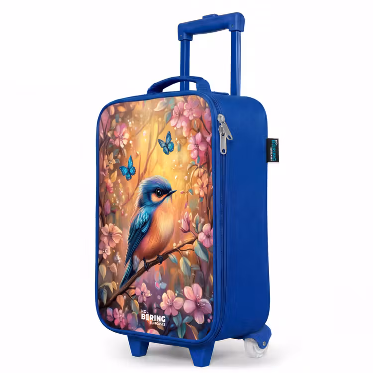 Kinderkoffer Blau - Vogel mit Schmetterlingen im bunten Wald. — 8