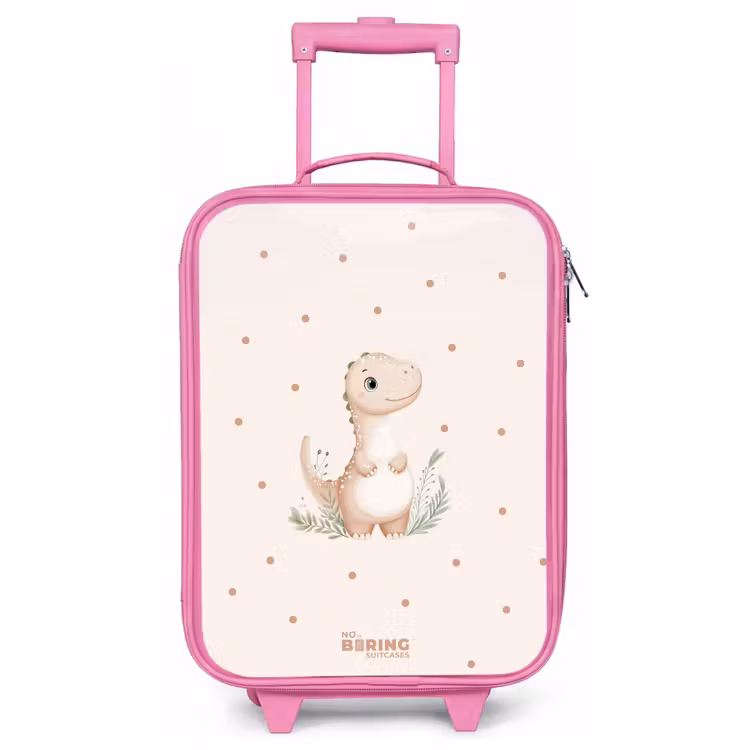 Kinderkoffer Rosa - Beigefarbener Dino auf getupftem Hintergrund — 1