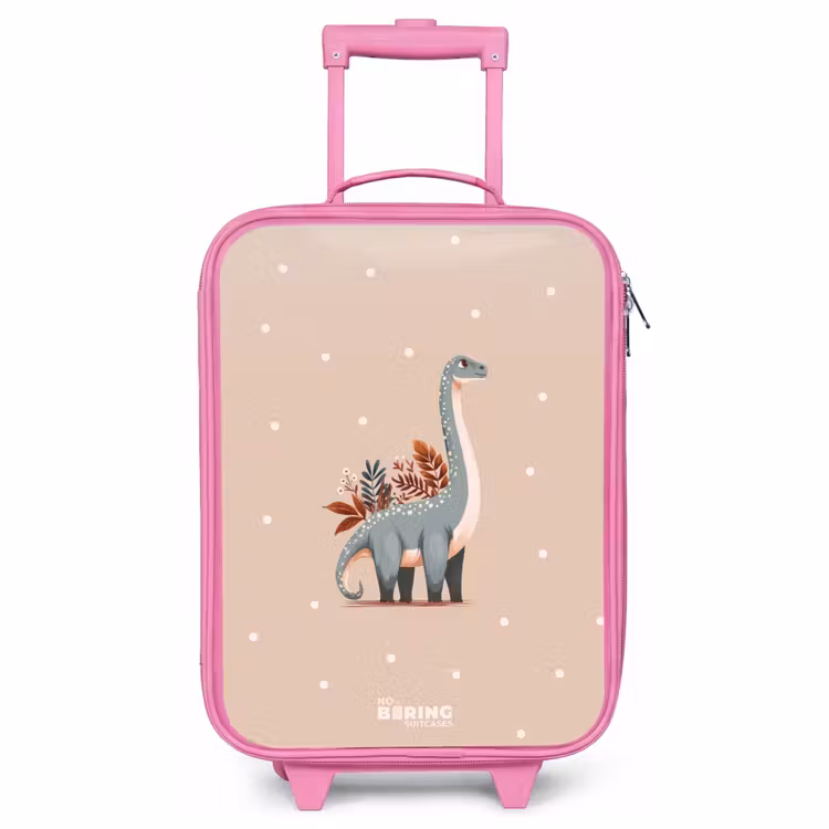 Kinderkoffer Rosa - Blauer Dinosaurier auf beigefarbenem Tupfenhintergrund — 1