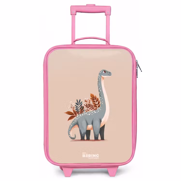Kinderkoffer Rosa - Blauer Dinosaurier auf einem beigen Hintergrund — 1