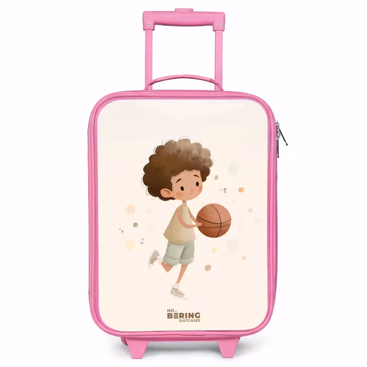 Kinderkoffer Rosa - Junge mit einem Basketball in Beigetönen — 1