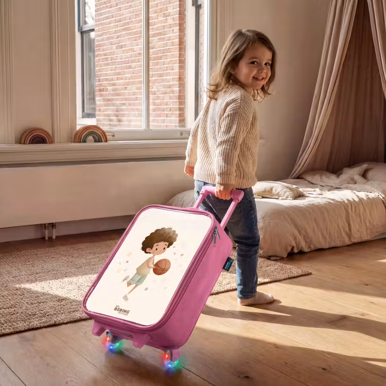 Kinderkoffer Rosa - Junge mit einem Basketball in Beigetönen — 2
