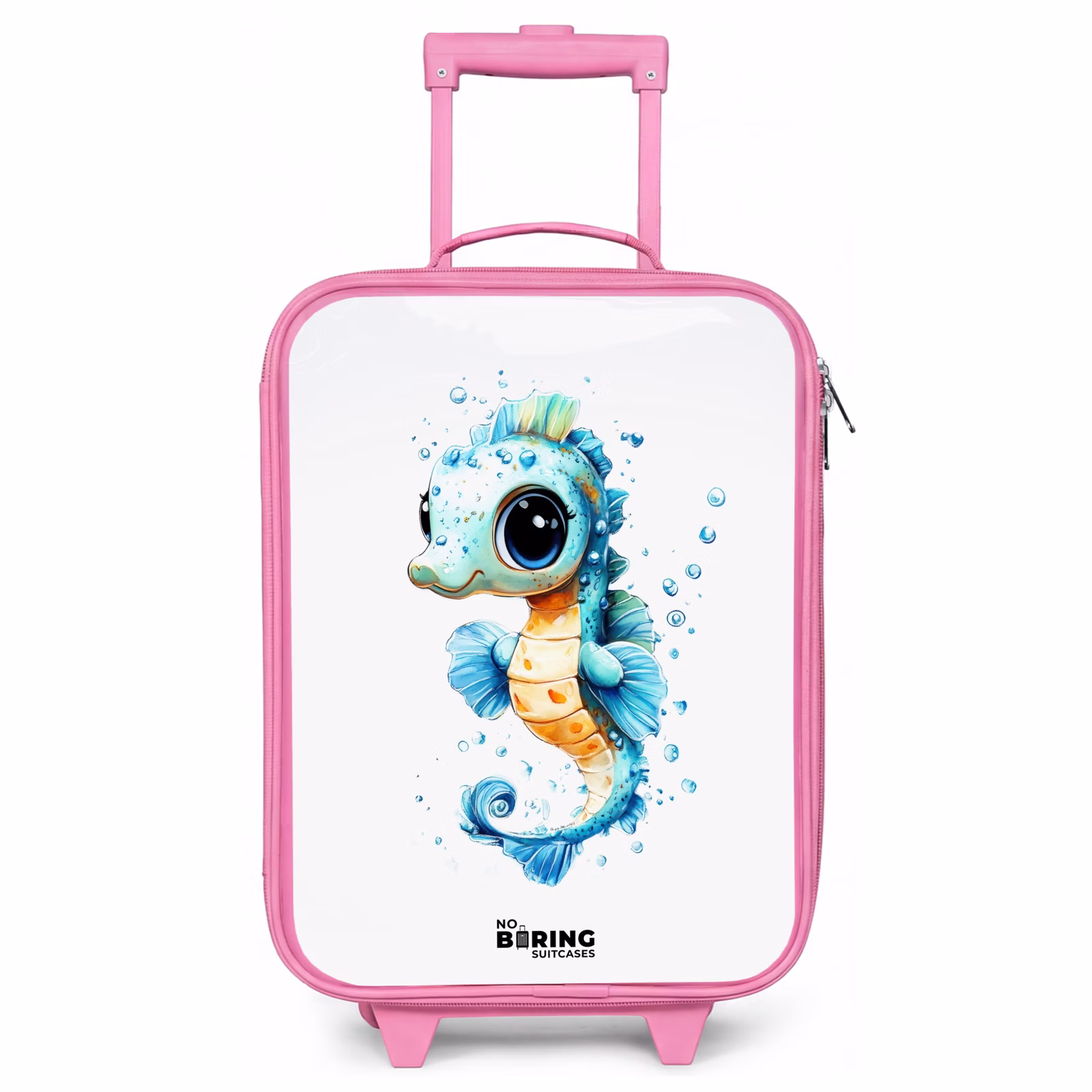 Kinderkoffer Rosa - Blaues Seepferdchen mit großen Augen und Blasen — 1