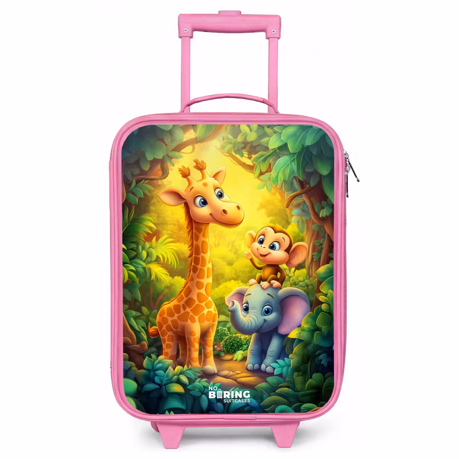 Kinderkoffer Rosa - Giraffe, Elefant und Affe im Wald — 1