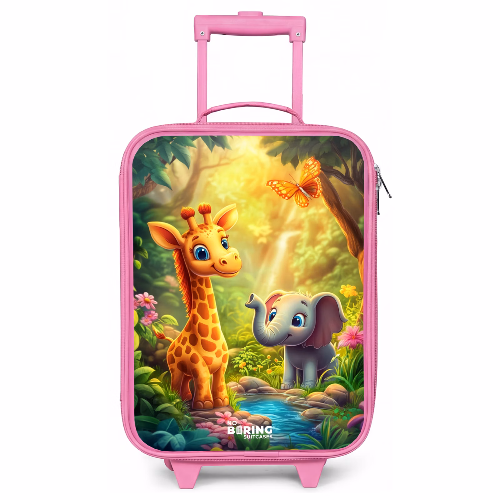 Kinderkoffer Rosa - Giraffe und Elefant am Bach im Dschungel — 1