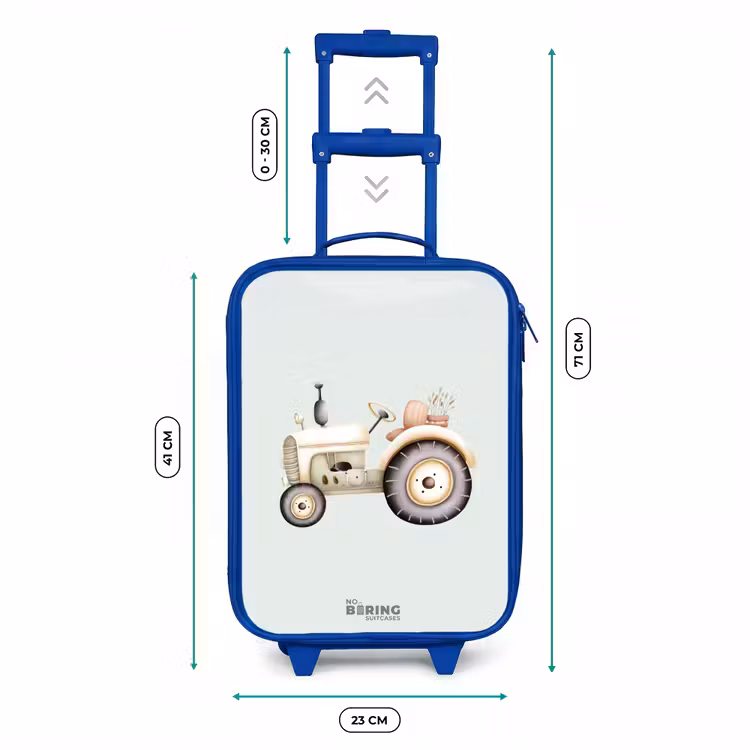 Kinderkoffer Blau - Beigefarbener Oldtimer-Traktor in Pastellgrün — 7