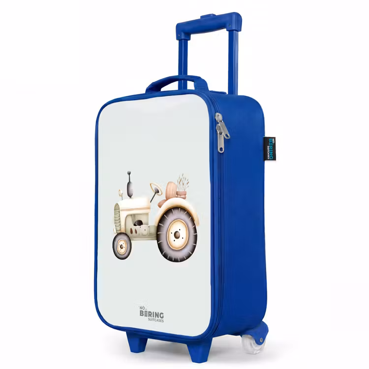Kinderkoffer Blau - Beigefarbener Oldtimer-Traktor in Pastellgrün — 8