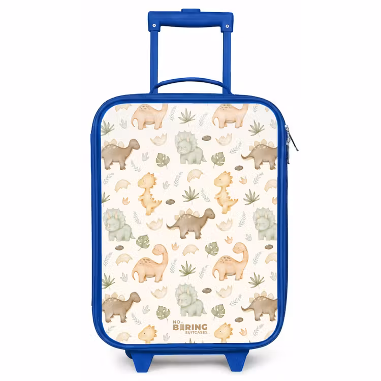 Kinderkoffer Blau - Dino-Muster in Pastellfarben — 1