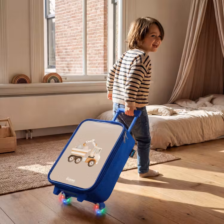 Kinderkoffer Blau - Gelber Kipplaster in neutralen Farben — 2