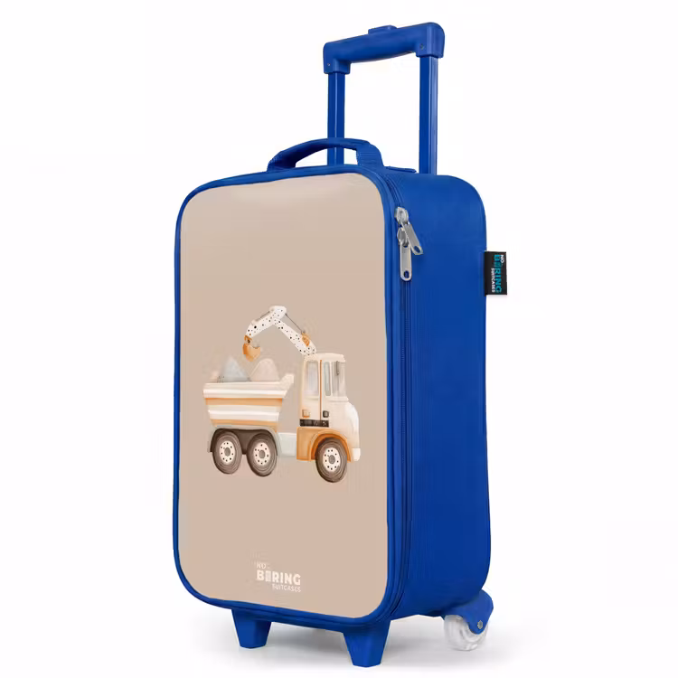 Kinderkoffer Blau - Gelber Kipplaster in neutralen Farben — 8